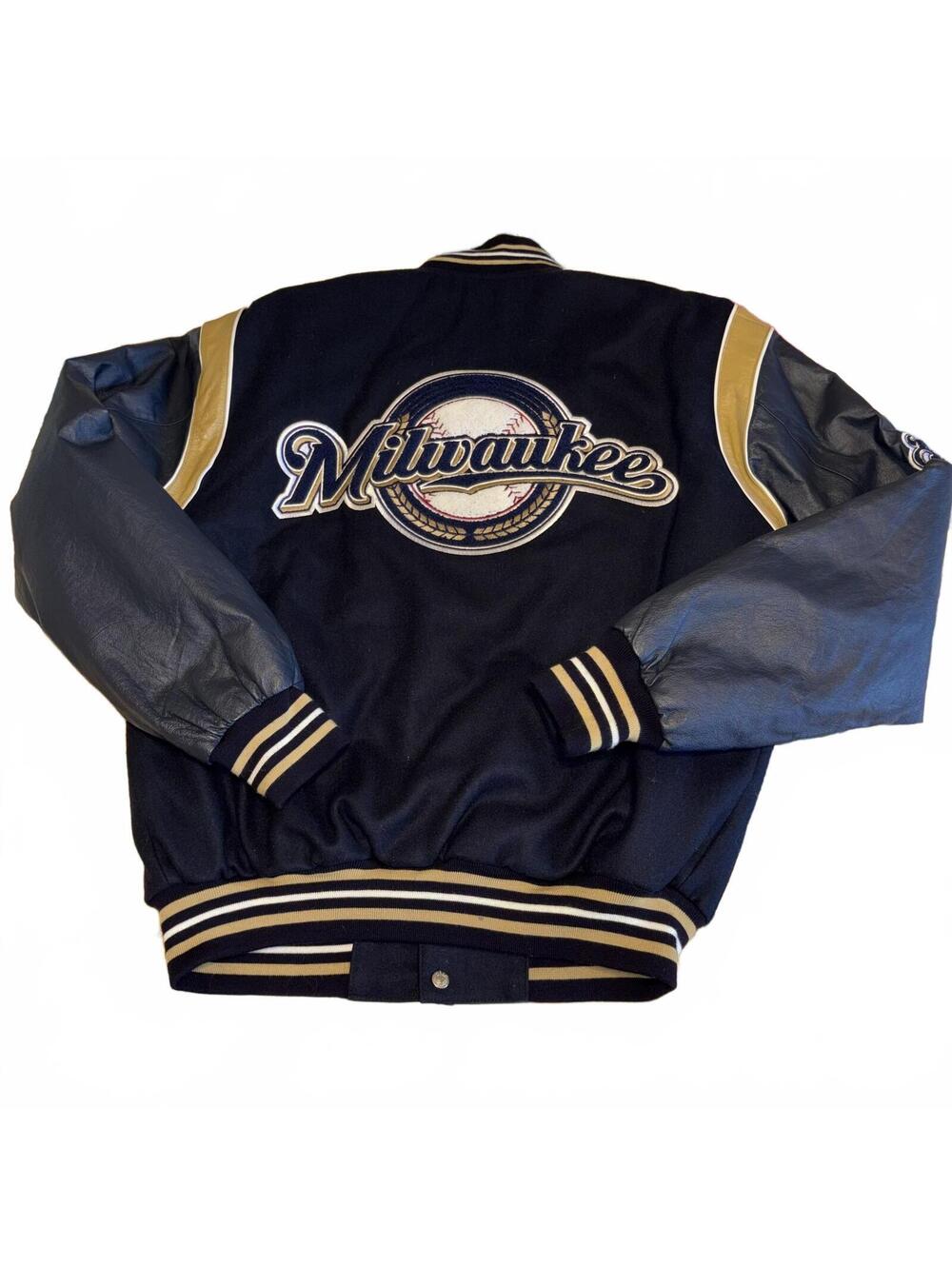 Vintage RARE Jeff Hamilton Mens M Milwaukee Brewers Reversible Varsity Jacket - Picture 2 of 9